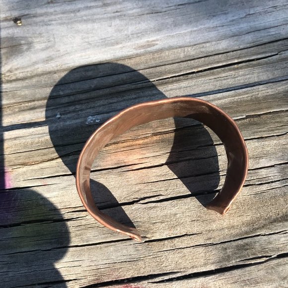 Rustic Brass Copper Cuff Bracelet Wide Floral Cowboy Gift Unisex Rustic Handmade - Picture 11 of 12